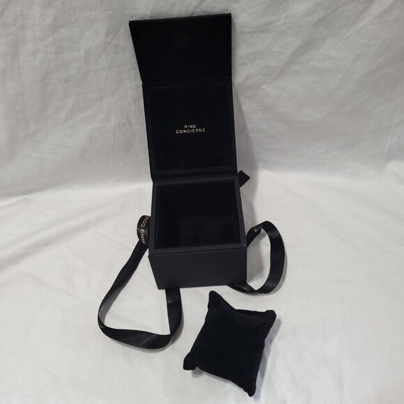 Ring Concierge Bracelet Box Black Empty Magnetic Attached Ribbon Pillow Logo - Picture 7 of 14